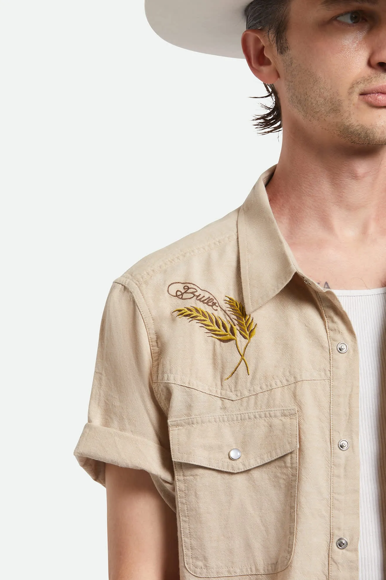 Anti-static Round Collar Ford S/S Western Shirt - Khaki