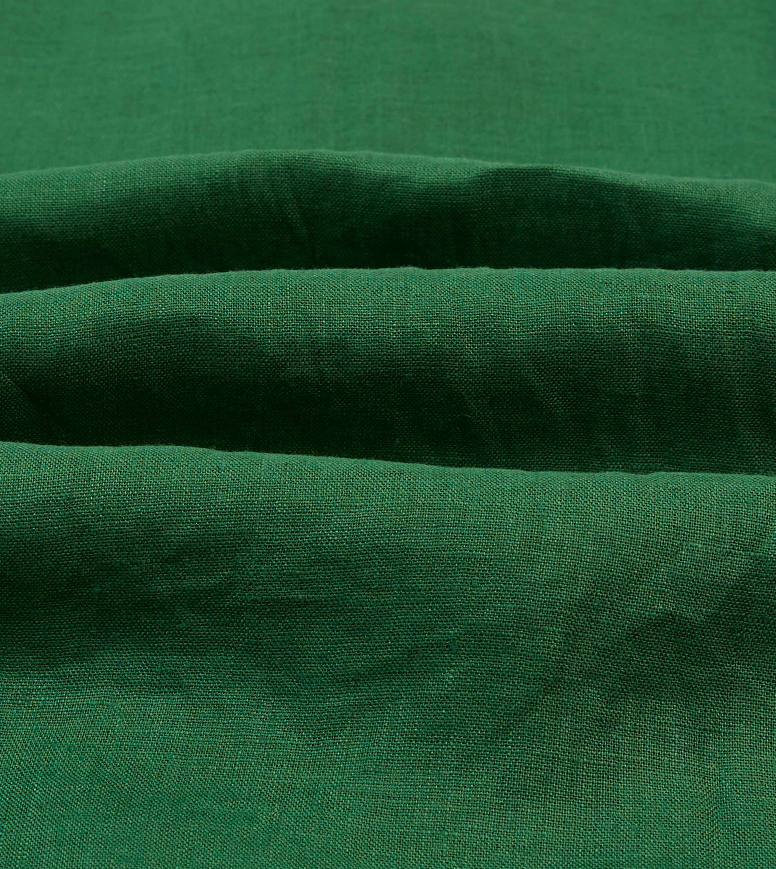 High Neck Fashion-Forward Forest Green Linen Spread Collar Shirt