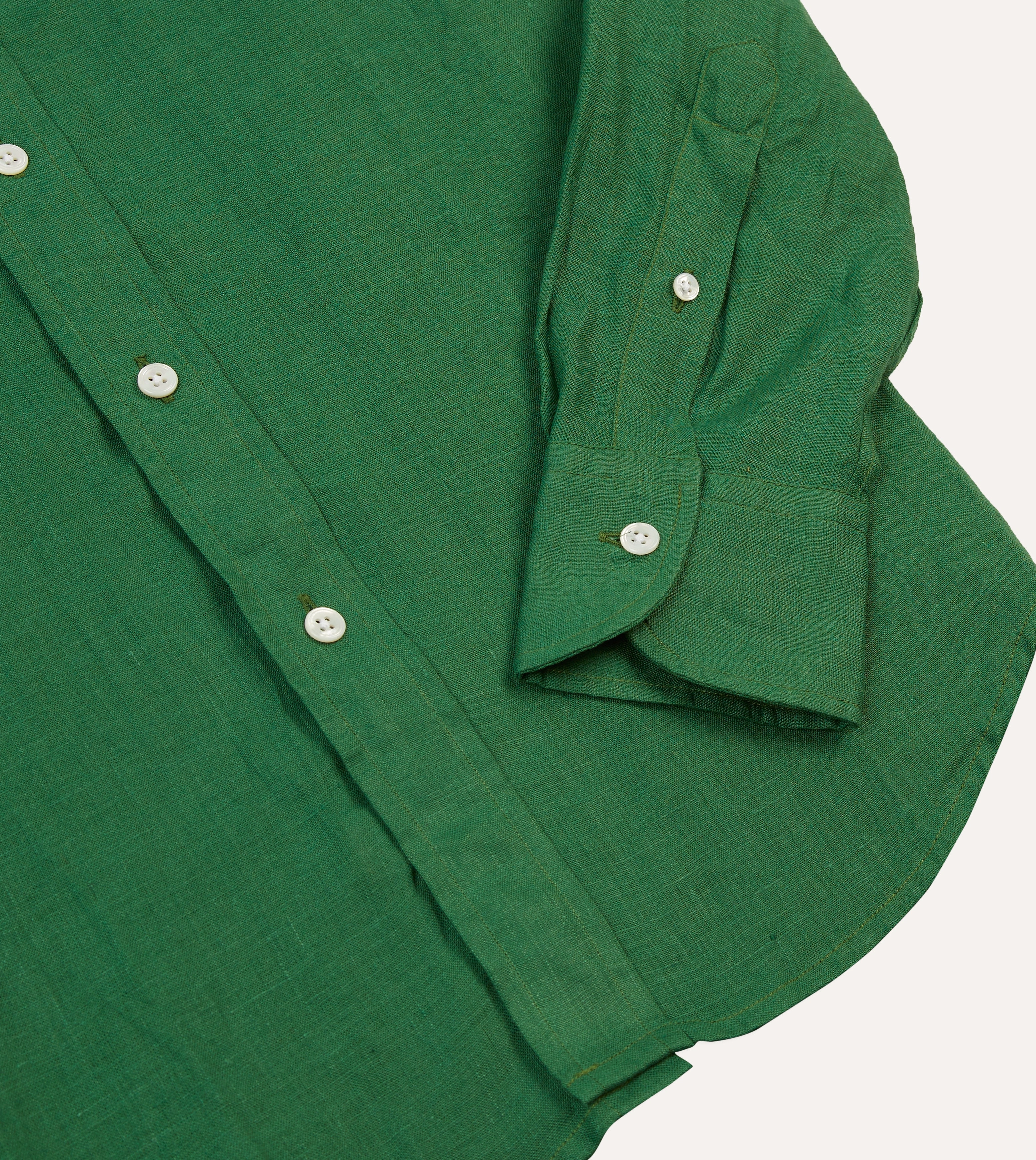 Striped Design Forest Green Linen Spread Collar Shirt