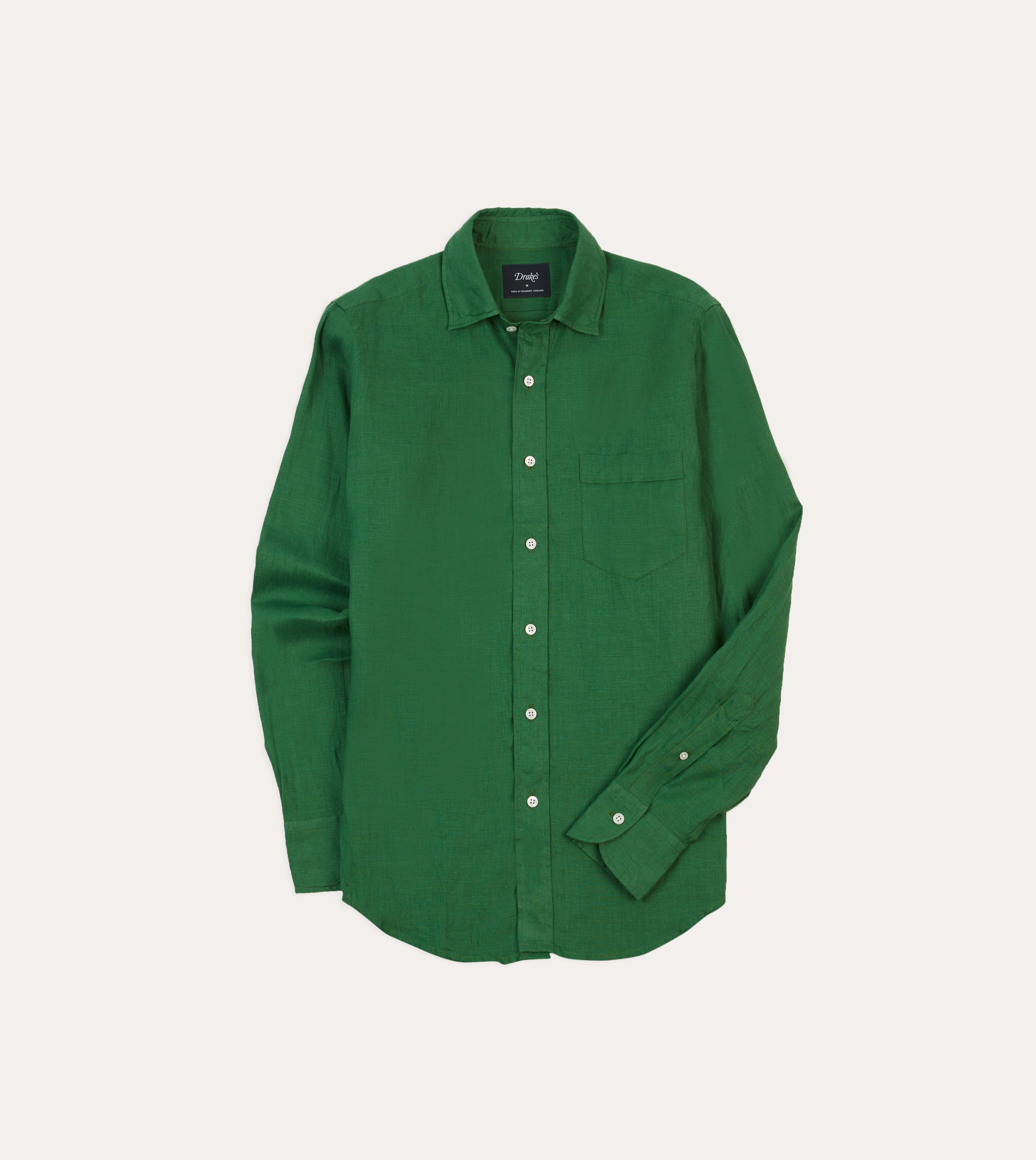 Forest Green Linen Spread Collar Shirt Round Collar All Purpose Weave Design