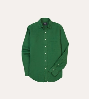 Forest Green Linen Spread Collar Shirt Round Collar All Purpose Weave Design