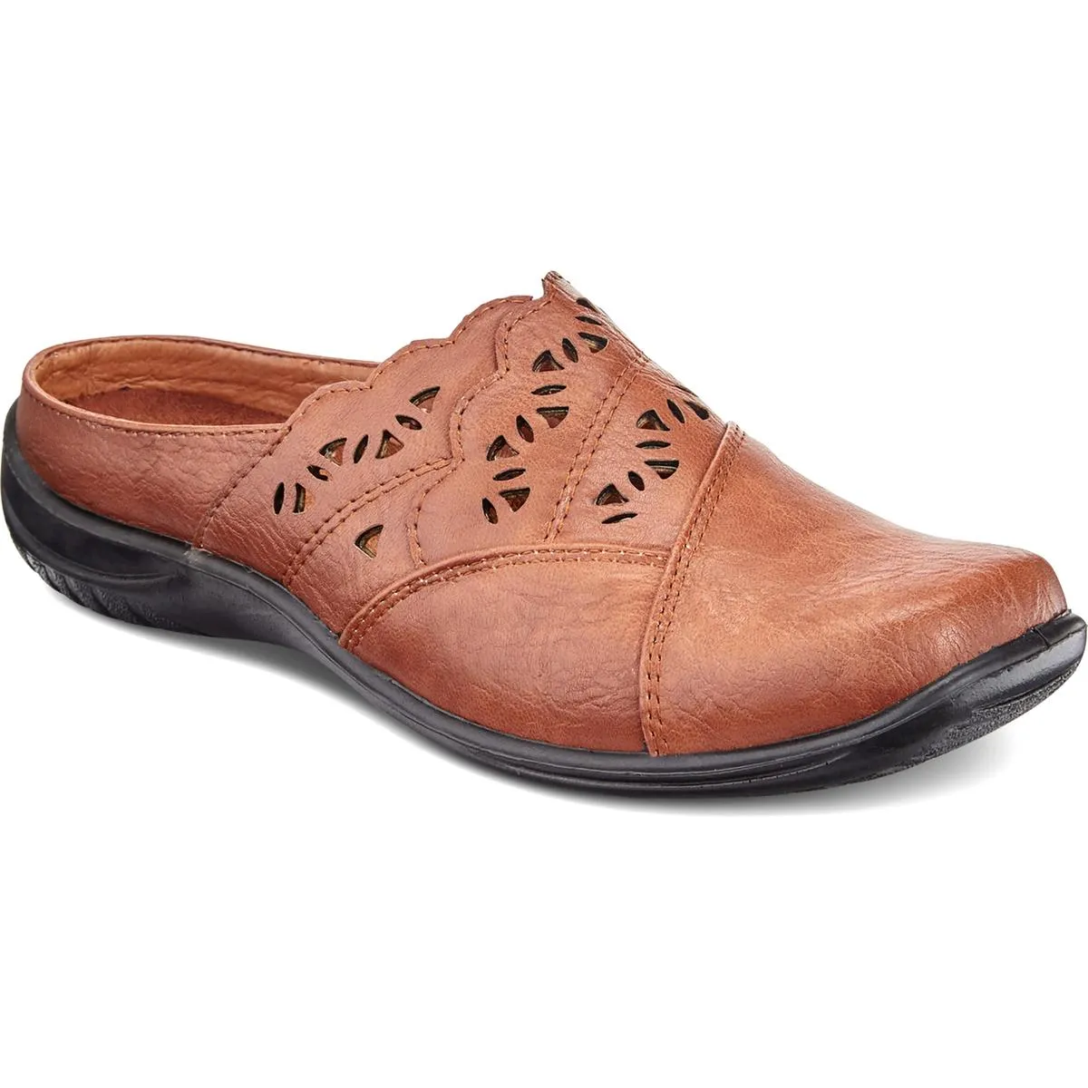 Modern Design Forever Womens Faux Leather Laser Cut Clogs