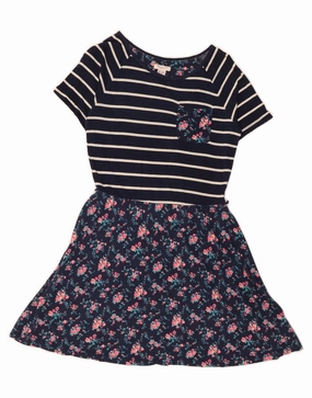 Bright Mood FOREVER 21 Girls A-Line Dress 13-14 Years Navy Blue Floral Cotton Nautical