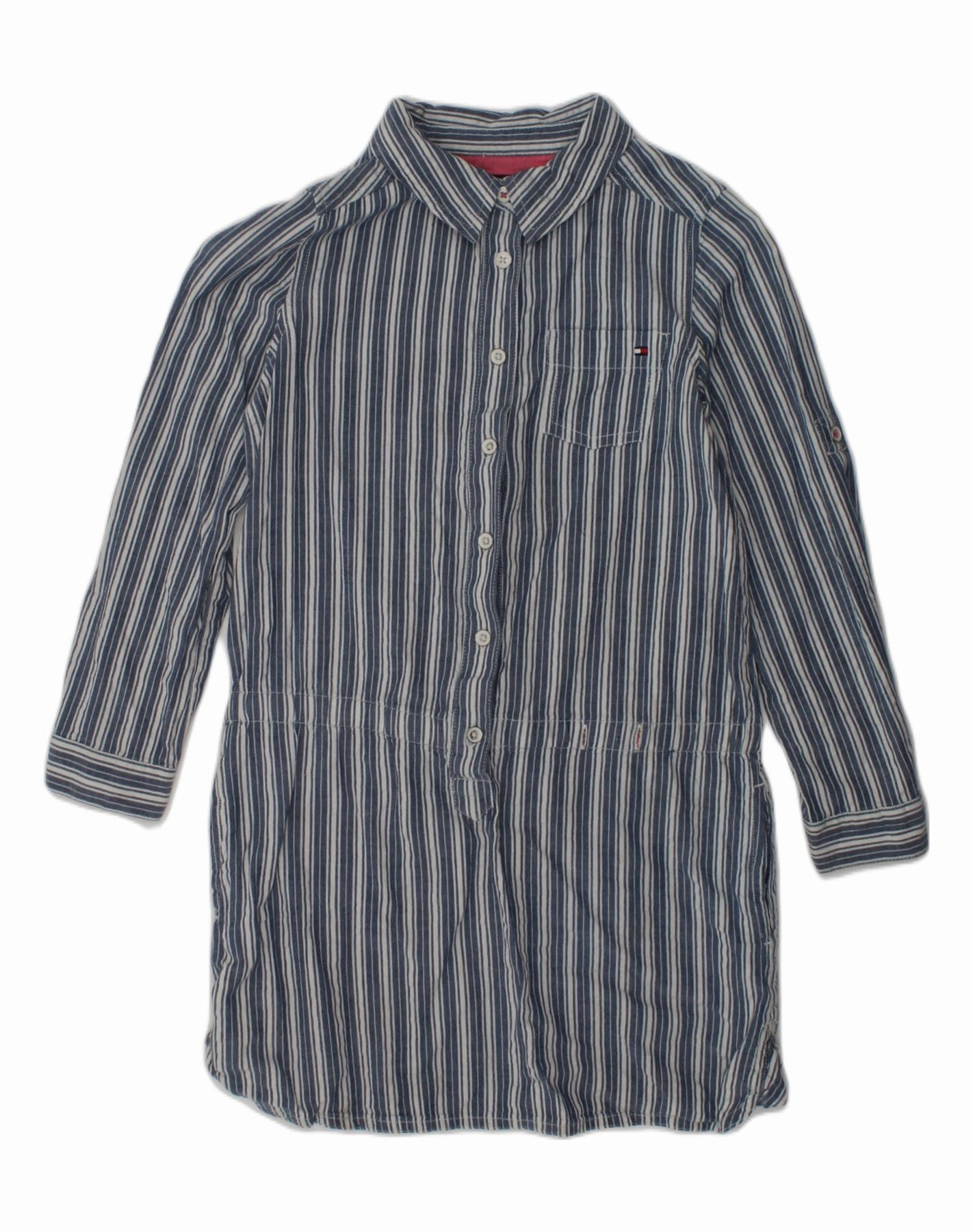 TOMMY HILFIGER Girls Pullover Shirt Dress 6-7 Years Blue Striped Crystal-Detail