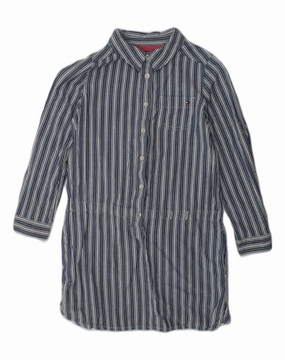 TOMMY HILFIGER Girls Pullover Shirt Dress 6-7 Years Blue Striped Crystal-Detail