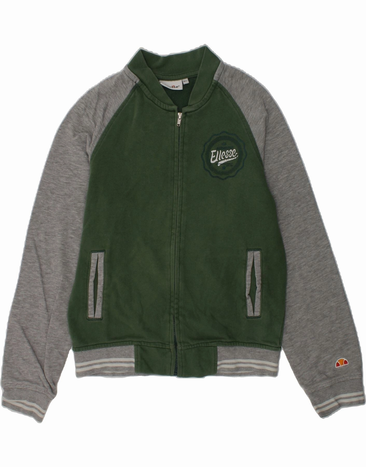 ELLESSE Boys Varsity Jacket 7-8 Years Green Colourblock Cotton Adjustable Wear Quick Dry Fabric
