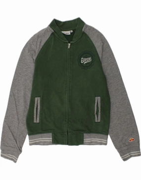 ELLESSE Boys Varsity Jacket 7-8 Years Green Colourblock Cotton Adjustable Wear Quick Dry Fabric