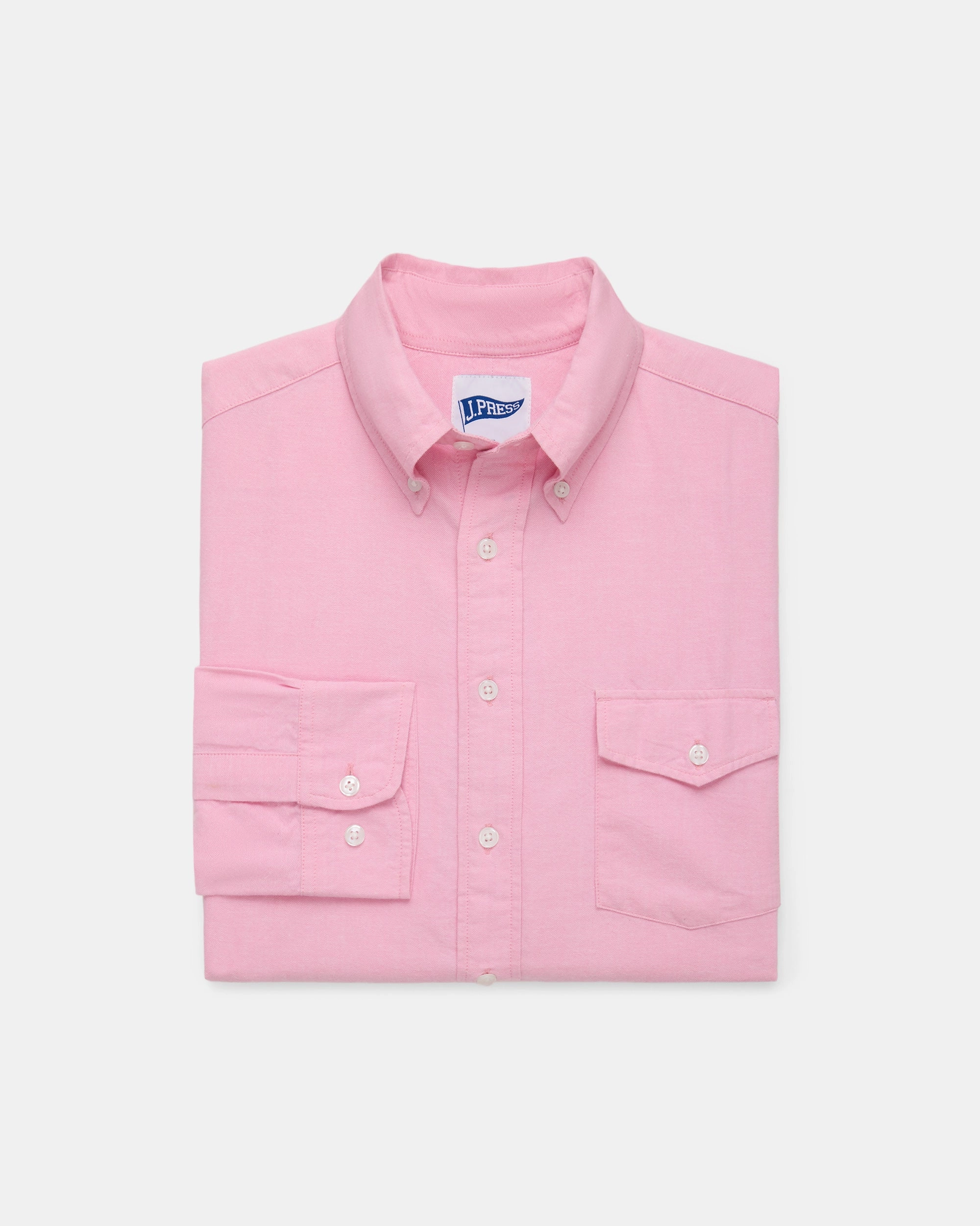 Smooth zipper closure Party outfit Pink Sleeve Stripe Oxford Shirt - Trim Fit