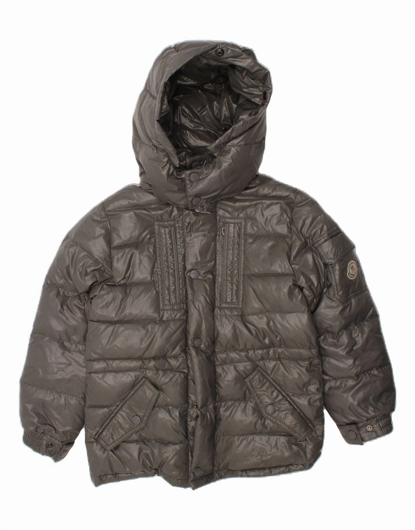 MONCLER Boys Hooded Padded Jacket 7-8 Years Grey Polyamide suitable for gift giving