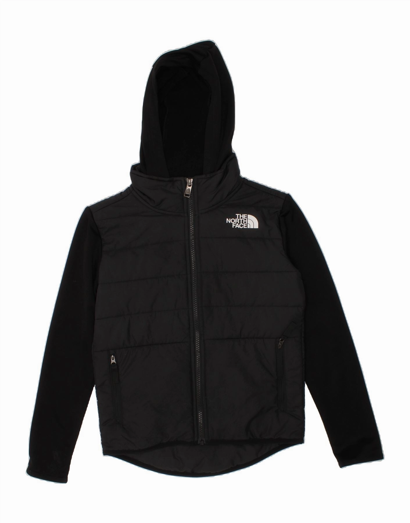 suitable for funerals Date night THE NORTH FACE Boys Padded Jacket 7-8 Years Small  Black Colourblock