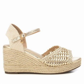 Women's Metallic Ankle Strap Wedge Sandals In Gold Travel Ease Sleek Control