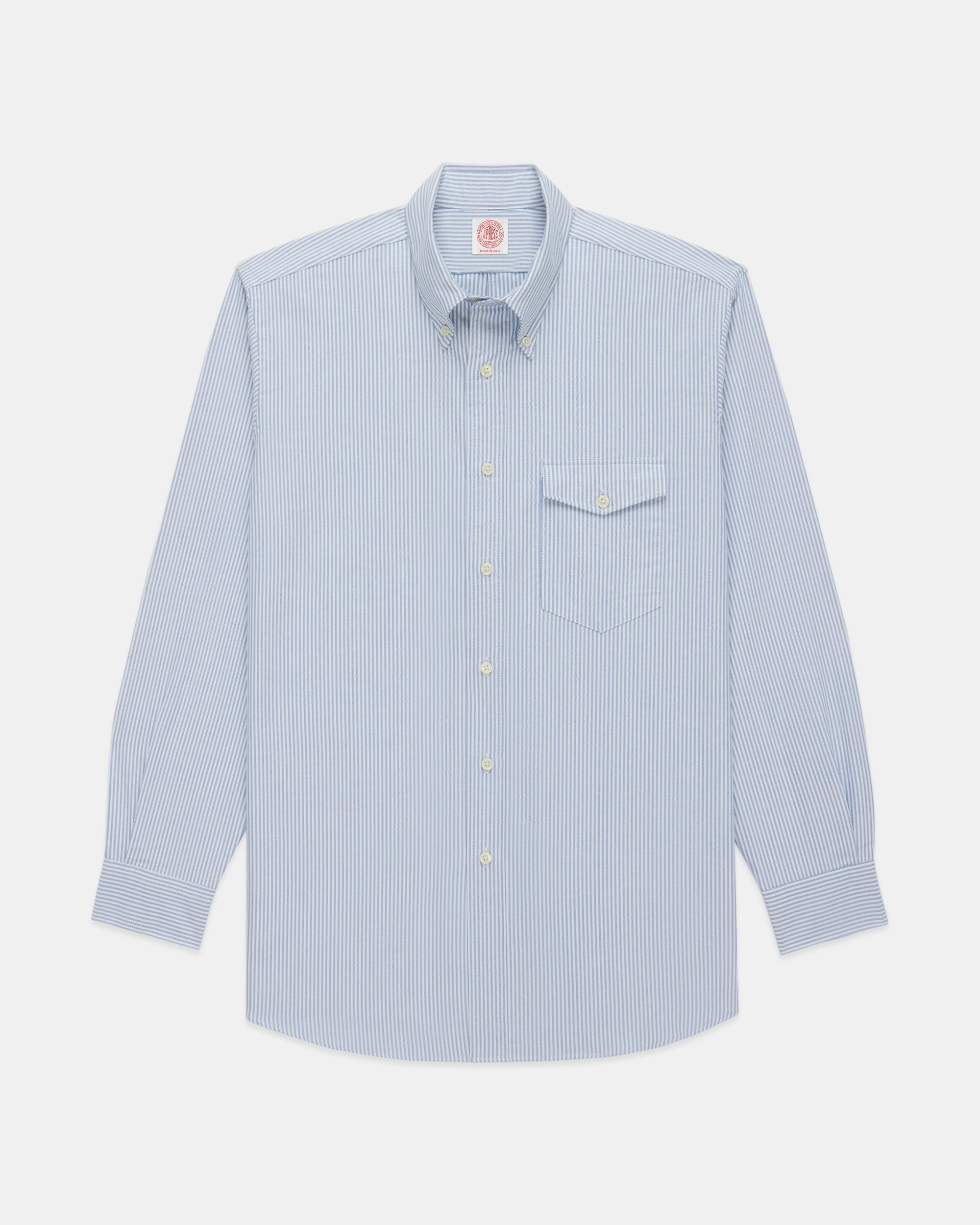 Bold Print Made-in-USA Flap Pocket Blue University Stripe Oxford Cloth Button Down Shirt - Regular Fit