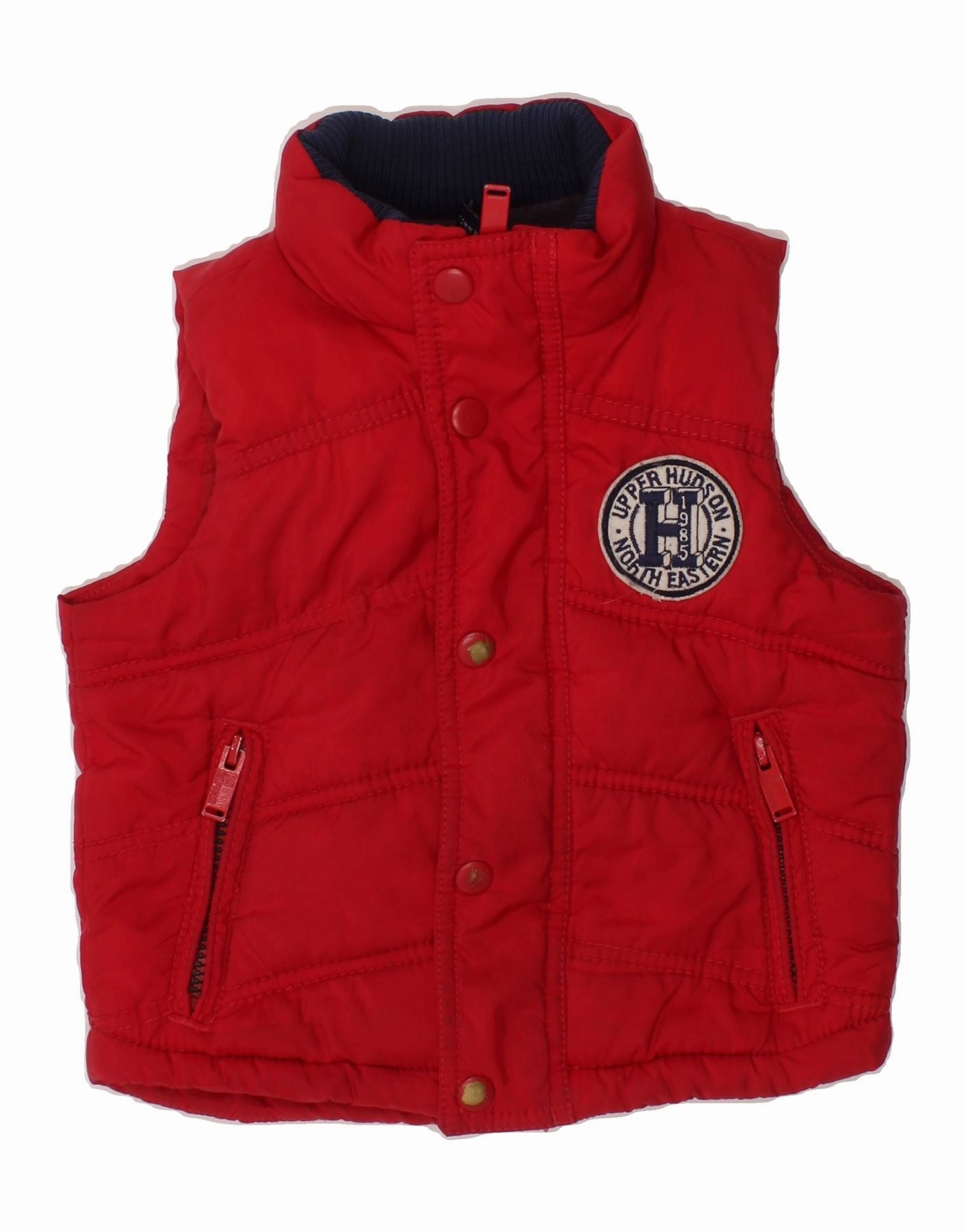 Collarless TOMMY HILFIGER Boys Graphic Padded Gilet 2-3 Years Red Polyester