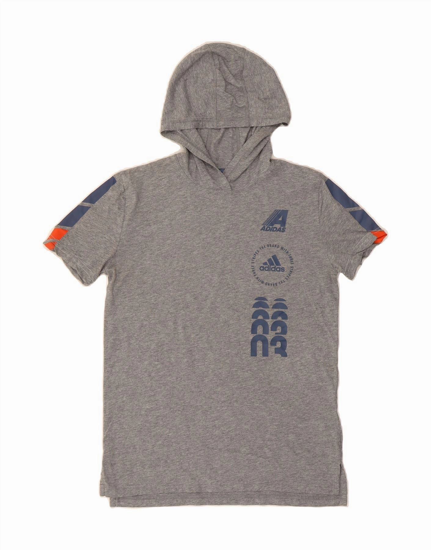 ADIDAS Girls Hooded Graphic T-Shirt Dress 12-13 Years Large Grey Cotton Travel-Pack Skirt Flare