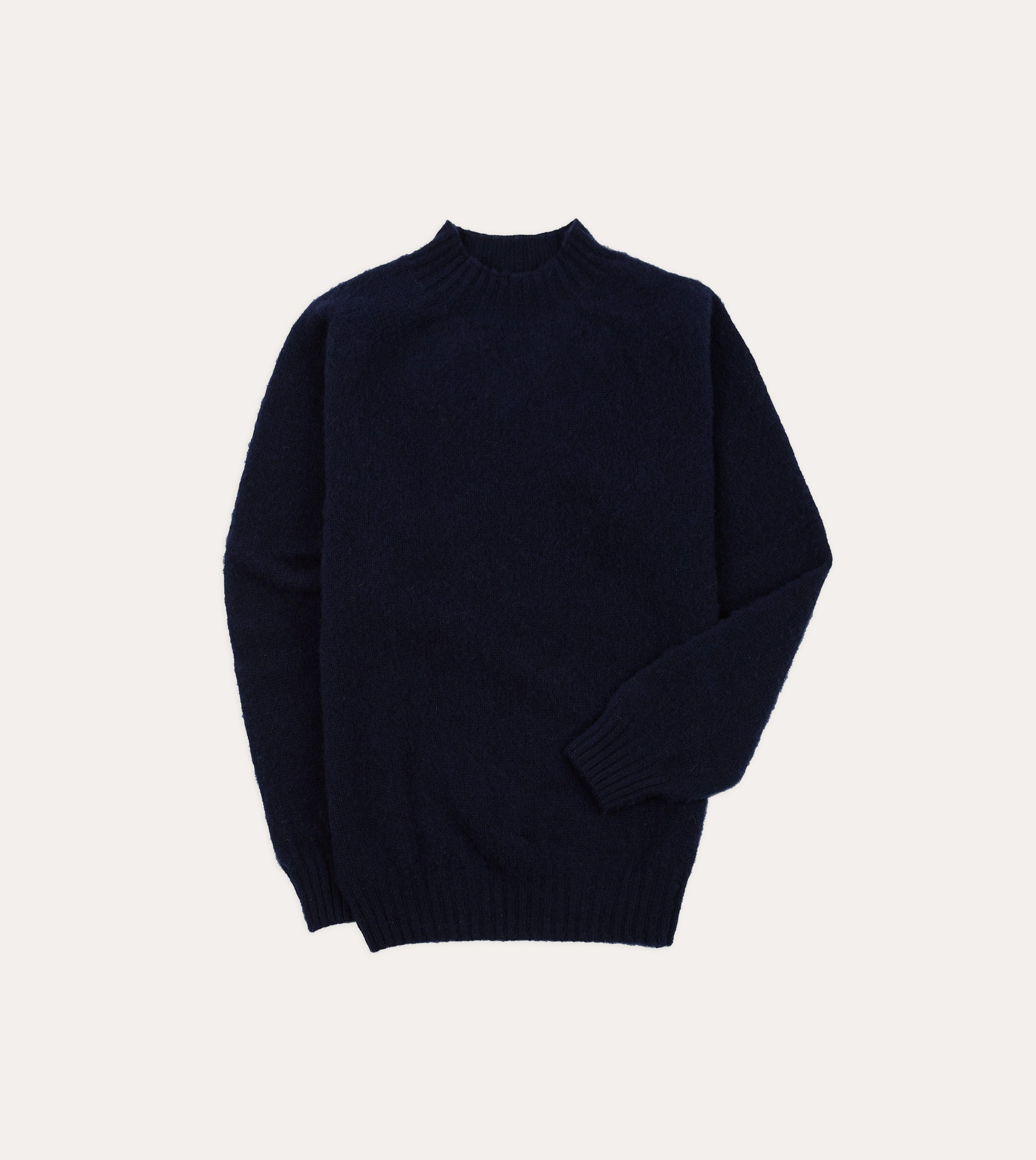 Navy Brushed Shetland Mock Neck Jumper Ribbed Knit All Fit Look