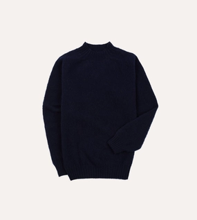 Navy Brushed Shetland Mock Neck Jumper Ribbed Knit All Fit Look