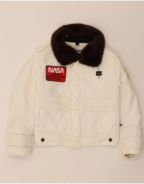 Insulated Interior BLAUER Boys Graphic Padded Bomber Jacket 7-8 Years White Colourblock