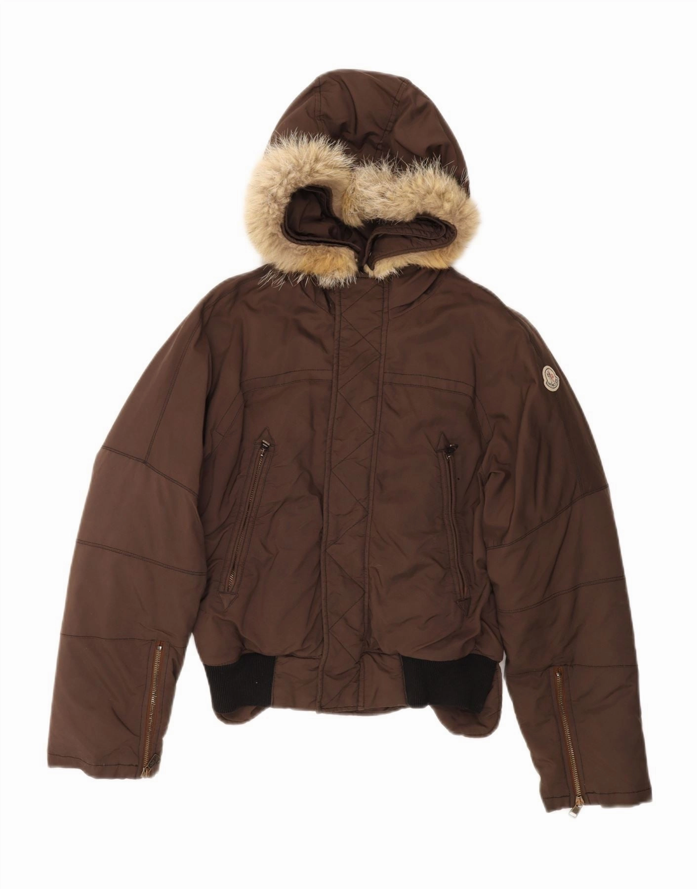 MONCLER Boys Hooded Padded Jacket 13-14 Years Brown Polyamide discounted Weather Ease