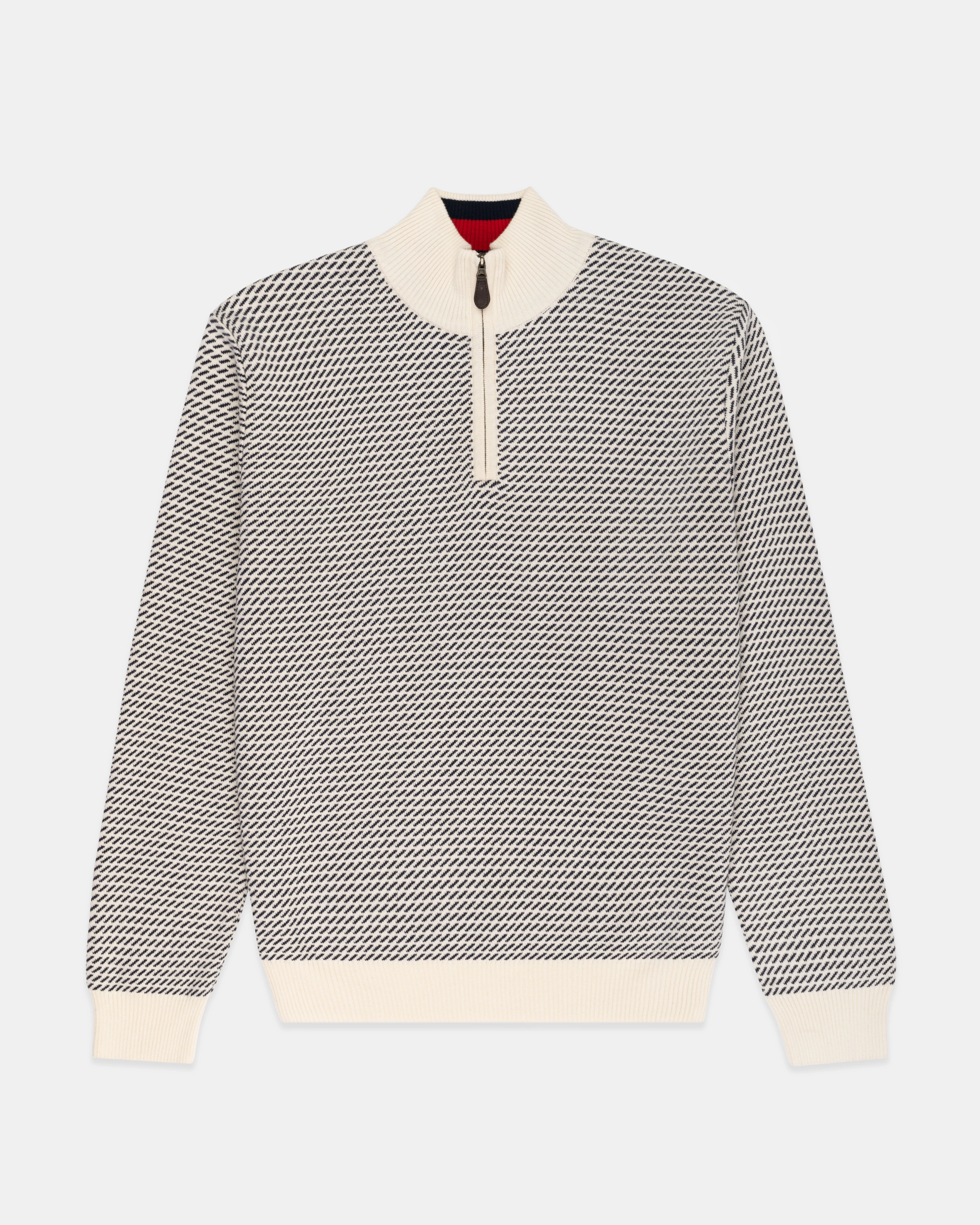 Tic Pattern Quarter Zip Sweater - Classic Fit Cold Season Wear