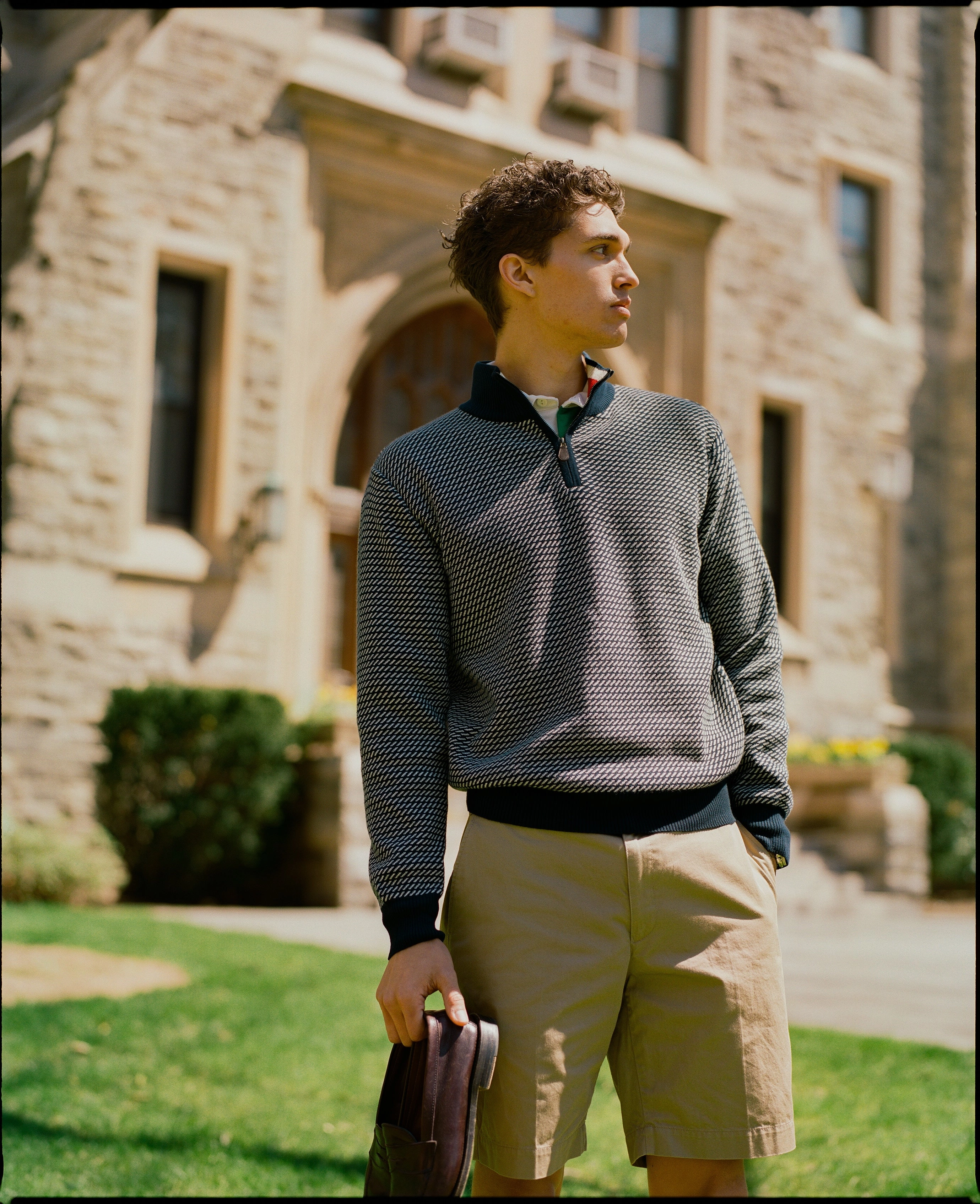 Relaxed Layers Tic Pattern Quarter Zip Sweater - Classic Fit