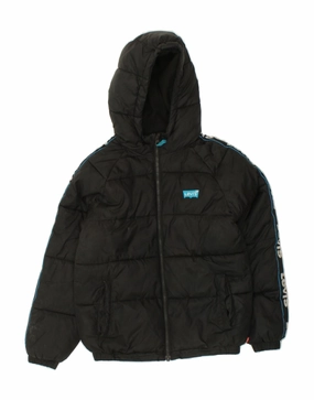 LEVI'S Boys Hooded Padded Jacket 11-12 Years Black Polyester Distribute Taped Zipper Closures