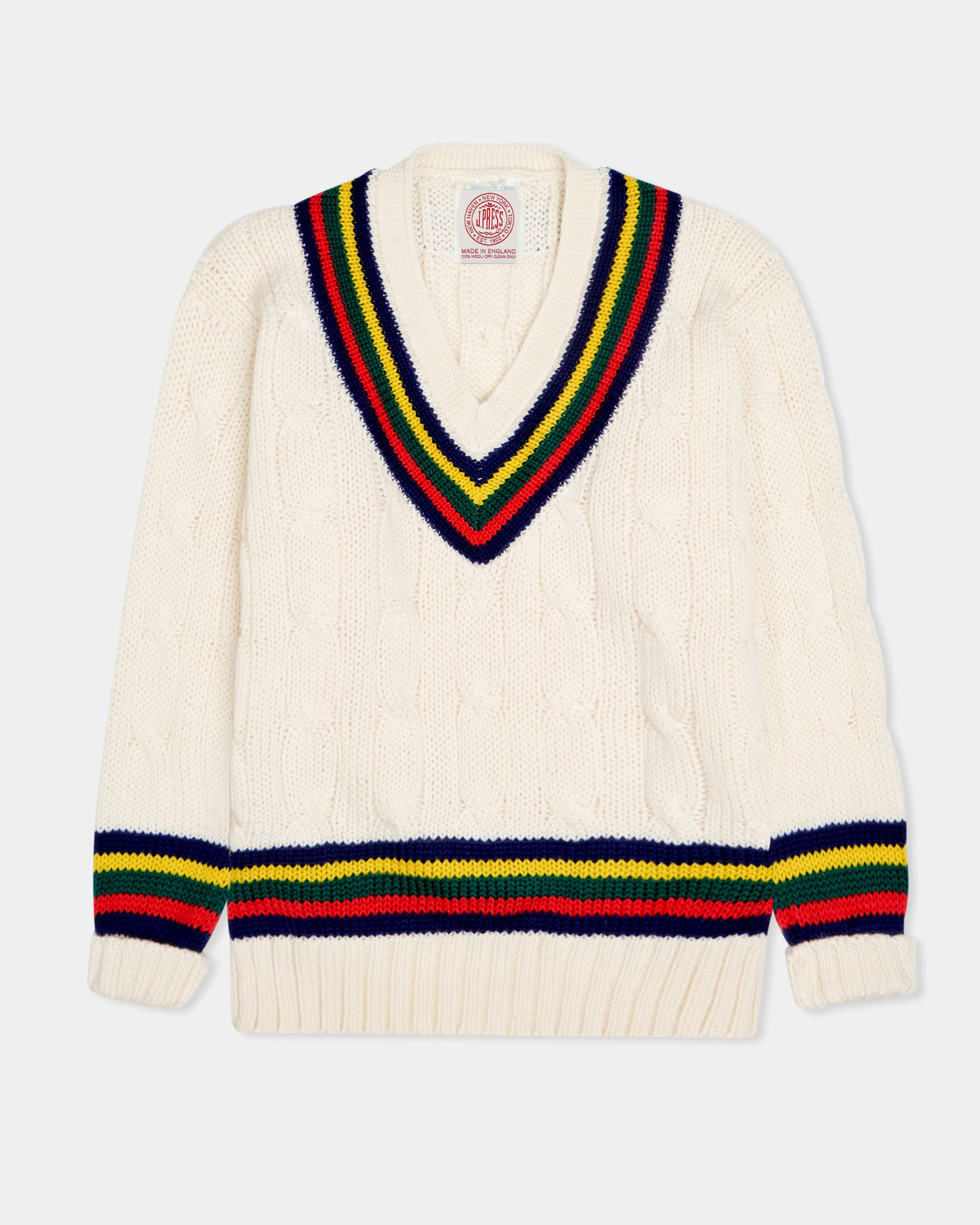 Relaxed Neckline Temperature Regulating Fibers Made-in-England Cableknit Cricket Sweater