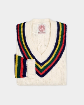 Ribbed Hem Detailing Made-in-England Cableknit Cricket Sweater