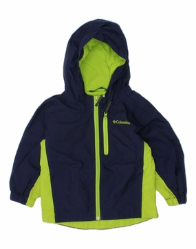 COLUMBIA Boys Hooded Bomber Jacket 2-3 Years Navy Blue Colourblock Nylon Praise