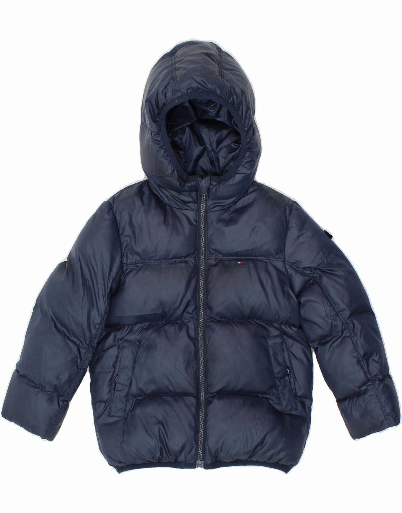 TOMMY HILFIGER Boys Hooded Padded Jacket 3-4 Years Navy Blue Colourblock Multi Pocket Style Long-sleeved