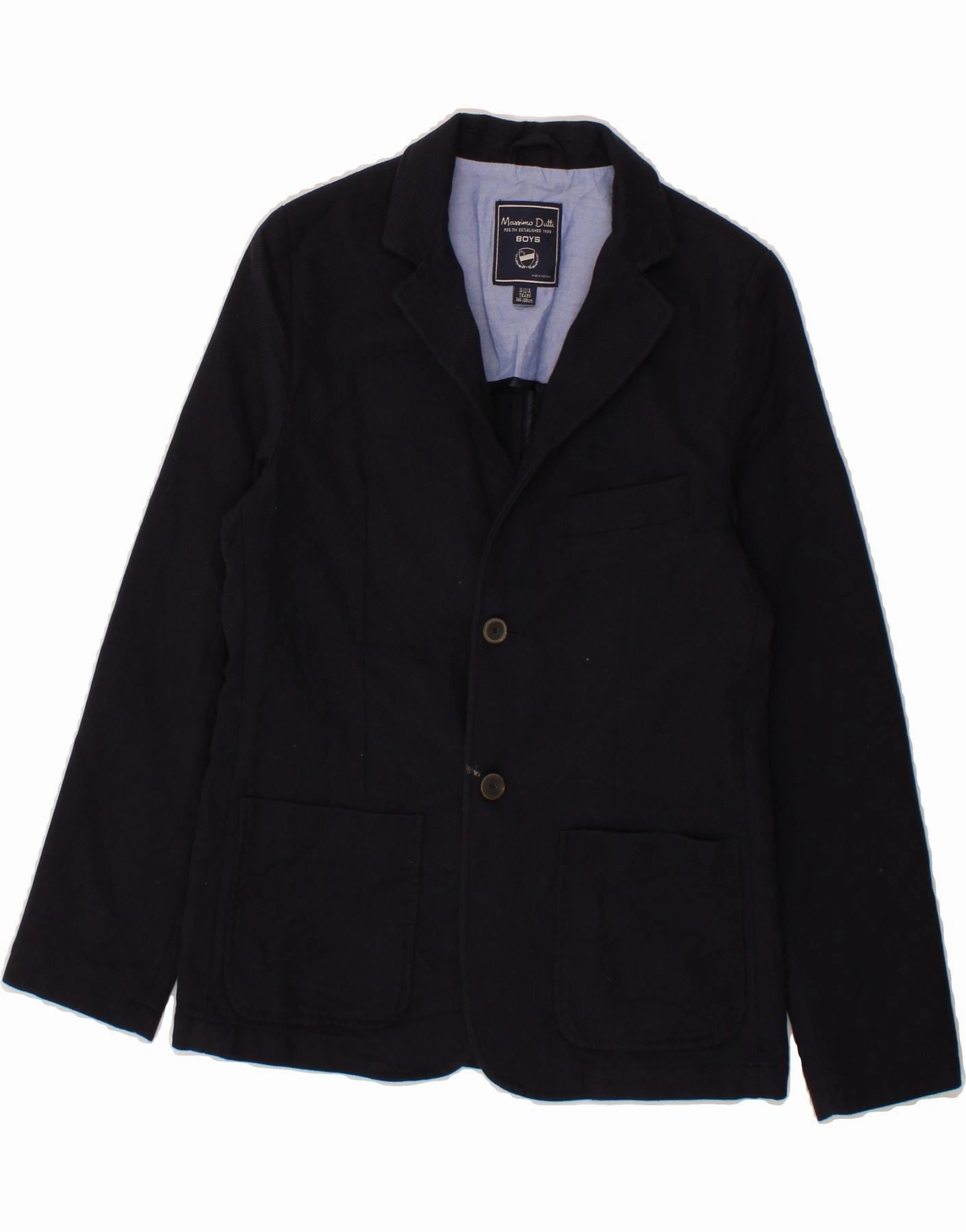 MASSIMO DUTTI Boys 2 Button Blazer Jacket 11-12 Years Navy Blue Polyester Casual Fit Hiking Gear