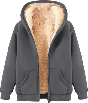 Fuzzy Fleece Lined Zip Hoodies for Men Casual Zip Solid Long Sleeve Pullovers Winter Thermal Thickened Jackets Tops