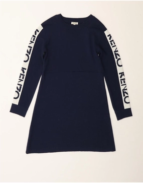 Premium Quality KENZO Girls Graphic Jumper Dress 11-12 Years Navy Blue Wool