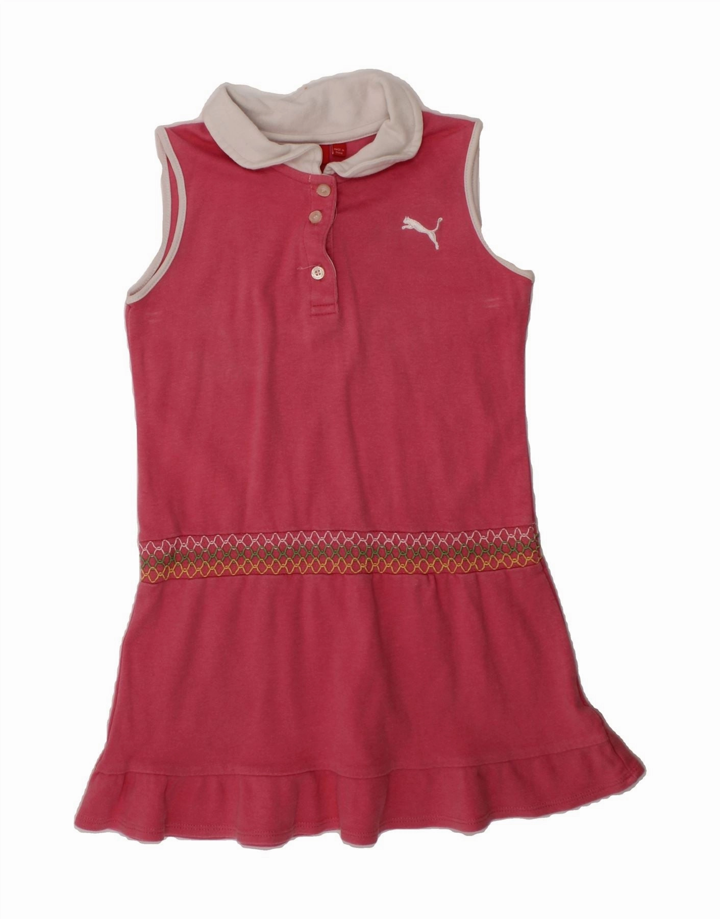 PUMA Girls Sleeveless Polo Dress 4-5 Years XS  Pink Front Ruffle Easy and Effortless