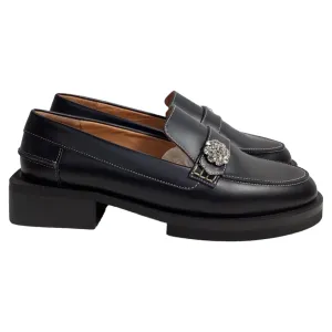 Ganni Crystal-Embellished Loafers in Black Leather Investor Meeting