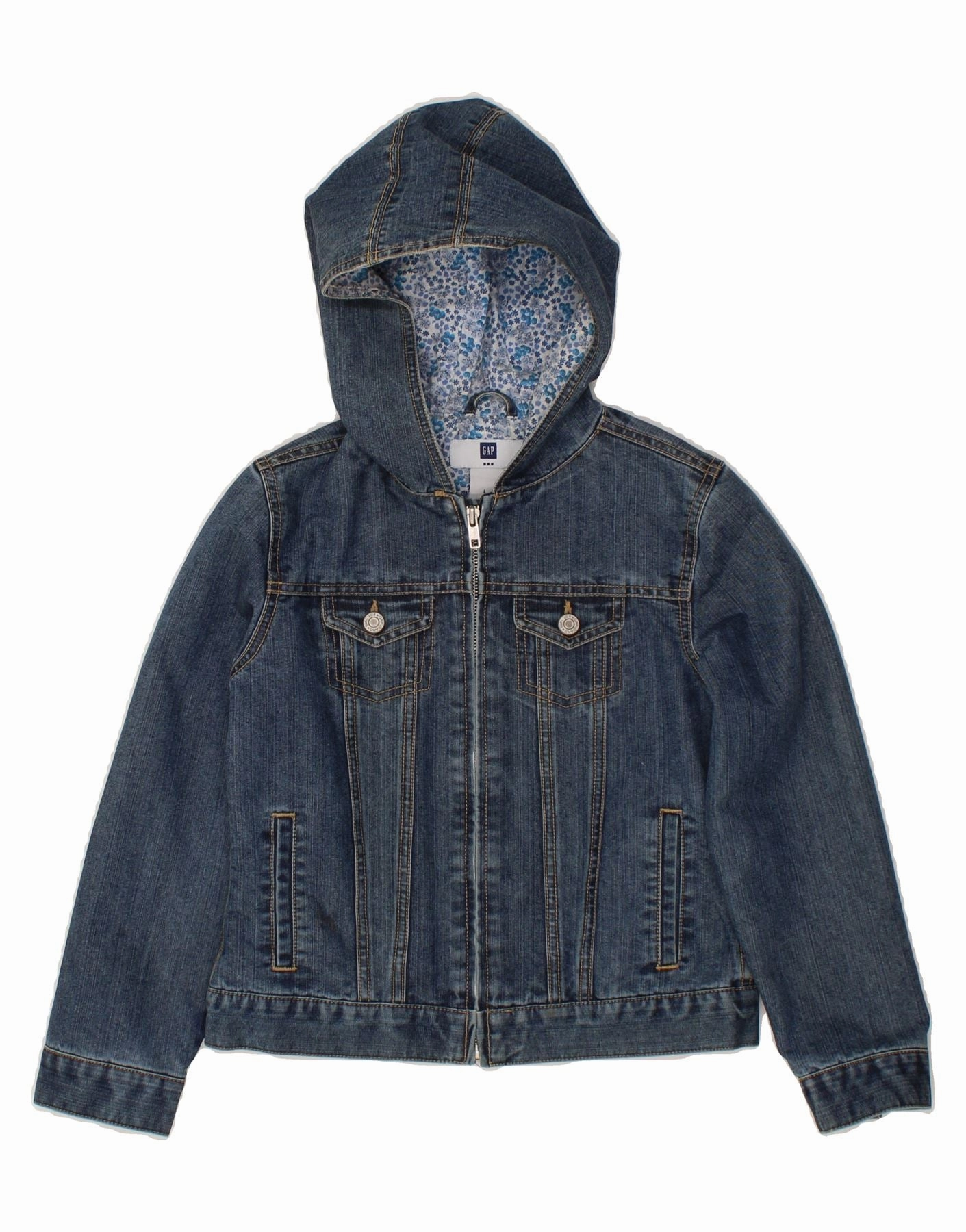 Vegan Option GAP Boys Hooded Denim Jacket 7-8 Years Large Blue Cotton