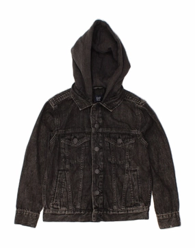 GAP Boys Hooded Denim Jacket 8-9 Years Medium Grey Cotton Moisture Wicking Liner Soft Touch