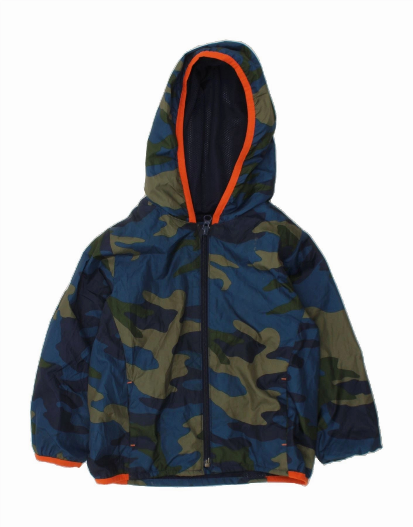 GAP Boys Hooded Rain Jacket 2-3 Years Blue Camouflage Polyester Volunteer Sleek Finish