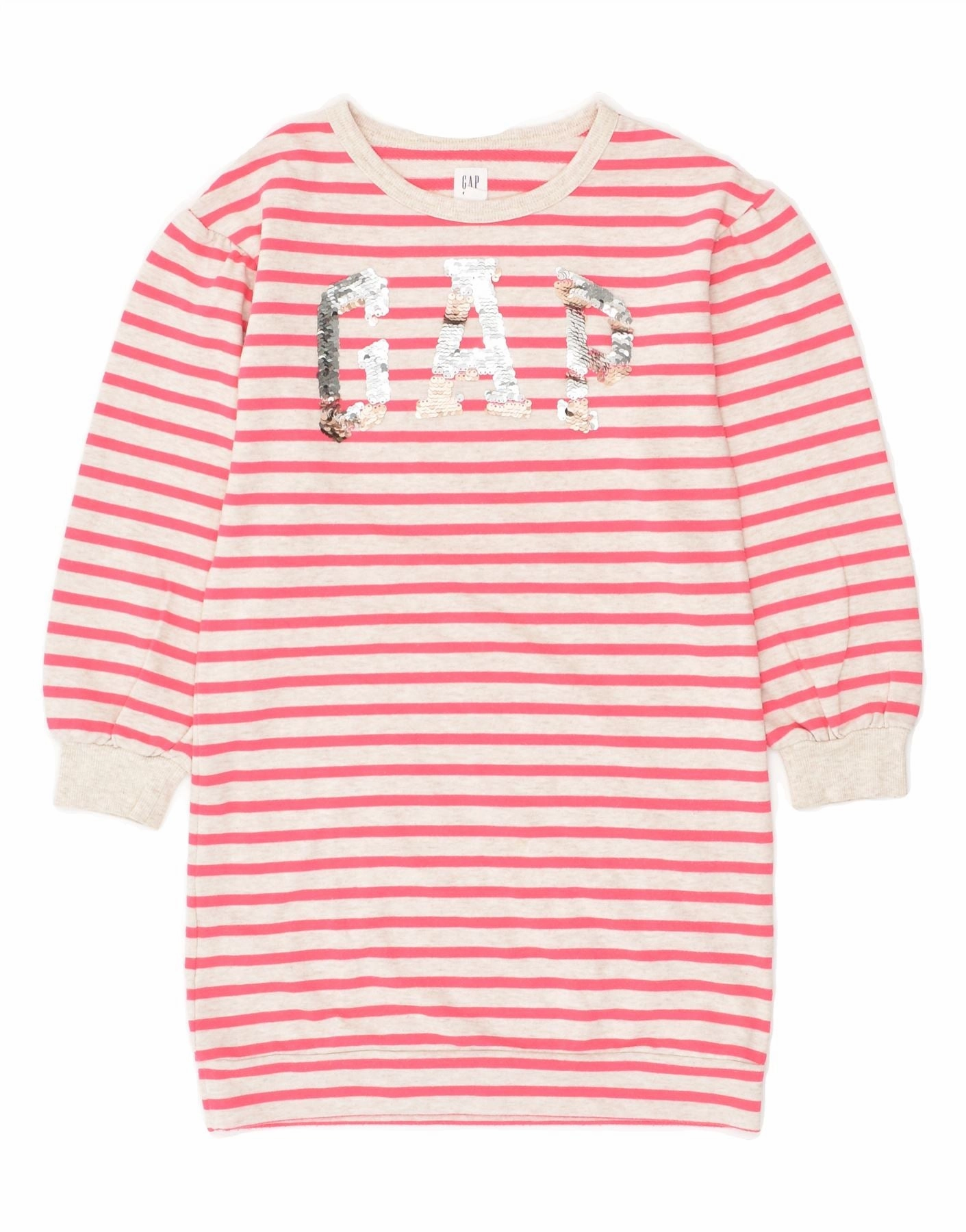 GAP Girls Graphic Jumper Dress 8-9 Years Medium  Pink Striped Cotton Vacation Vibes
