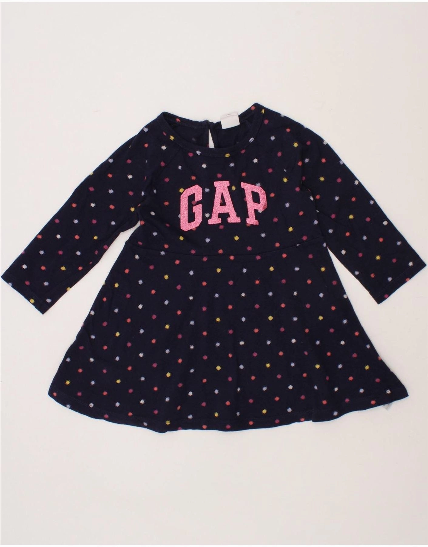 Sleek and Simple GAP Girls Graphic Long Sleeve Basic Dress 2-3 Years Navy Blue Cotton