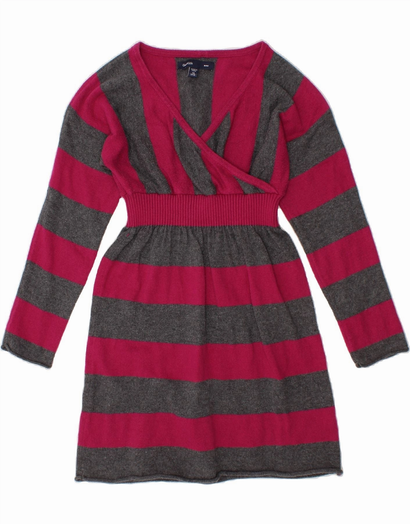 GAP Girls Long Sleeve Jumper Dress 4-5 Years XS Grey Striped Cotton Waist Seam