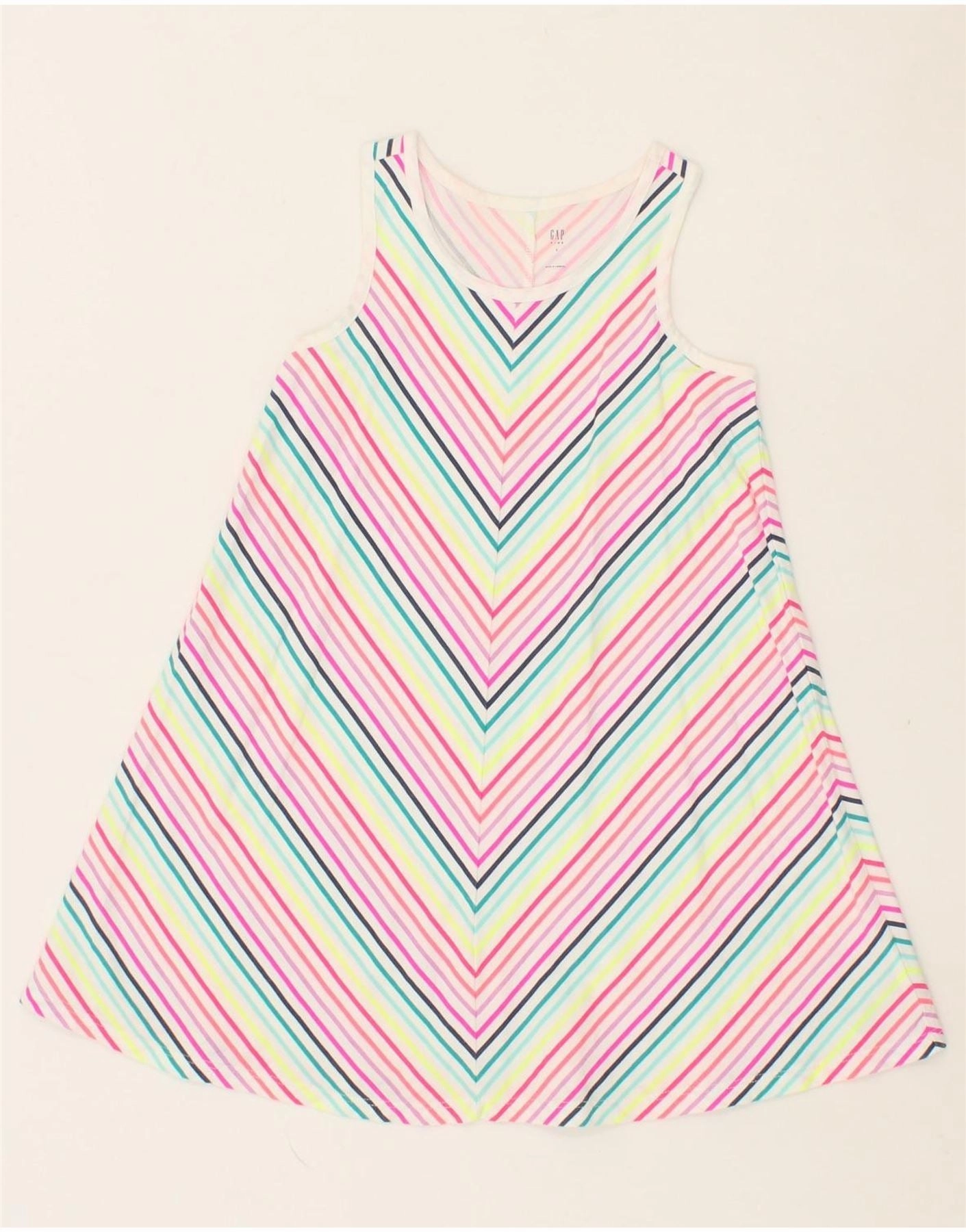 GAP Girls Sleeveless T-Shirt Dress 6-7 Years Small Pink Striped Cotton Fit Mood