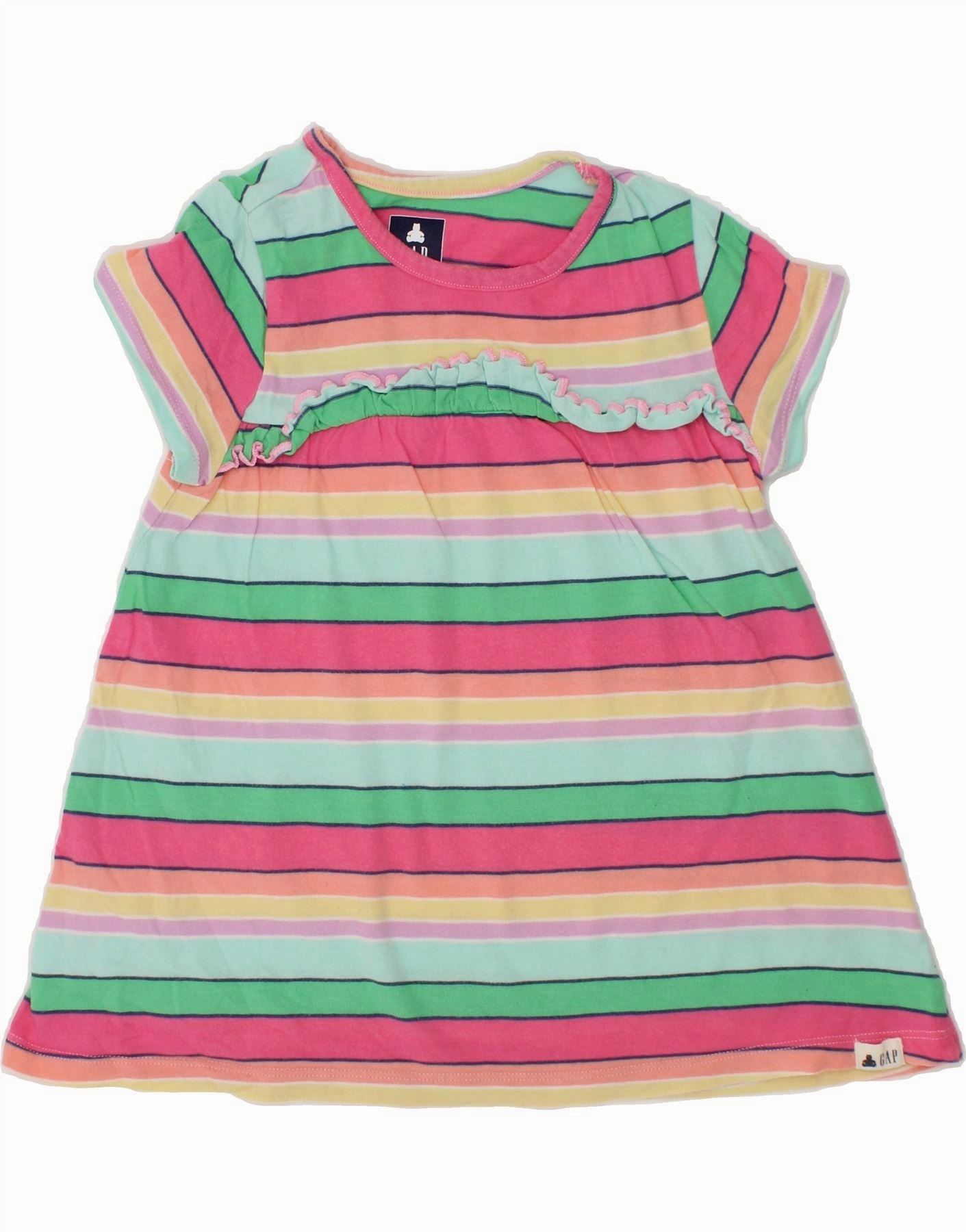 GAP Girls T-Shirt Dress 3-4 Years Multicoloured Striped Trendy Silhouette