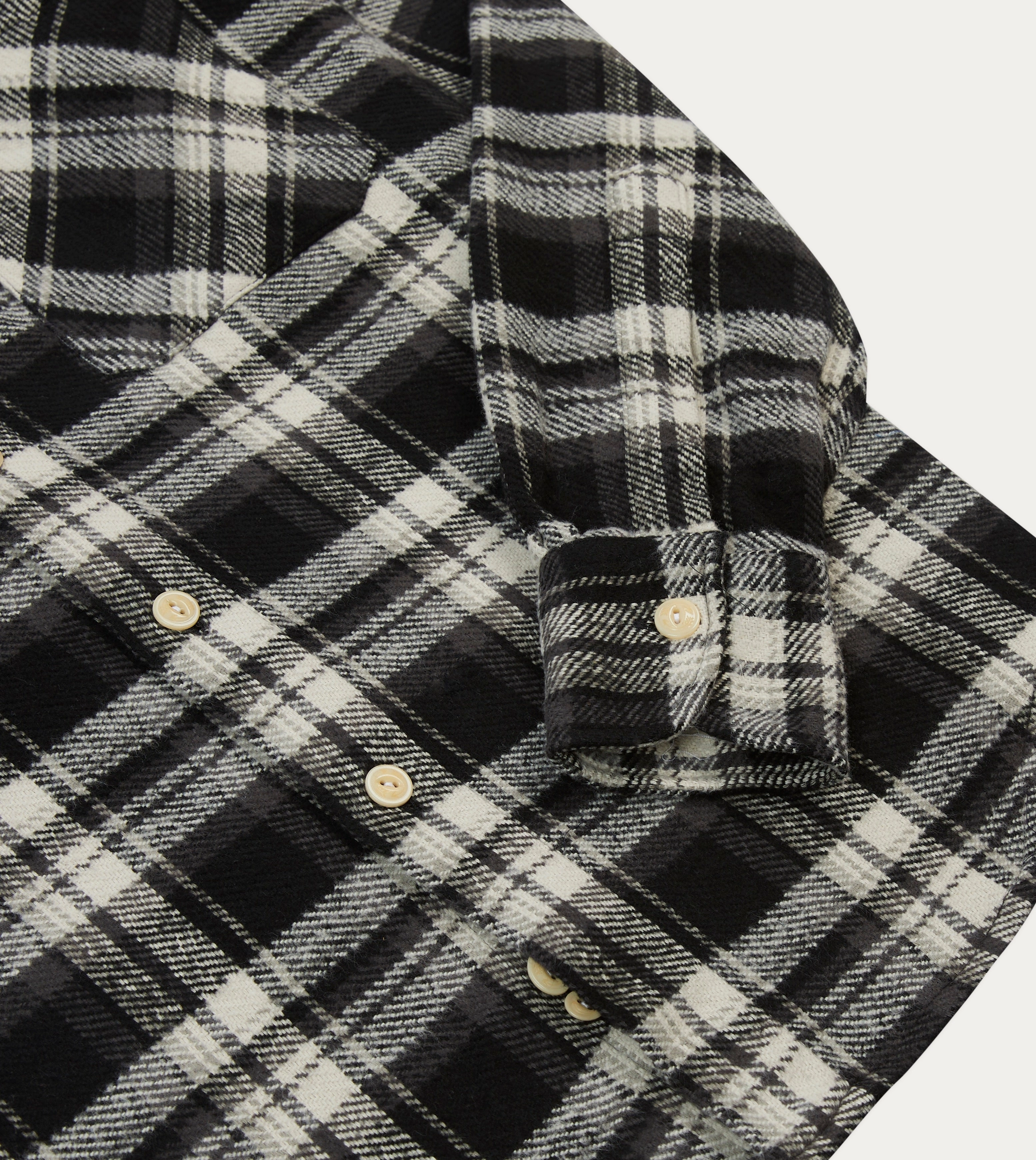 Vibrant color Solid Color Drake's by A. Levine Black Check Cotton Two-Pocket Work Shirt