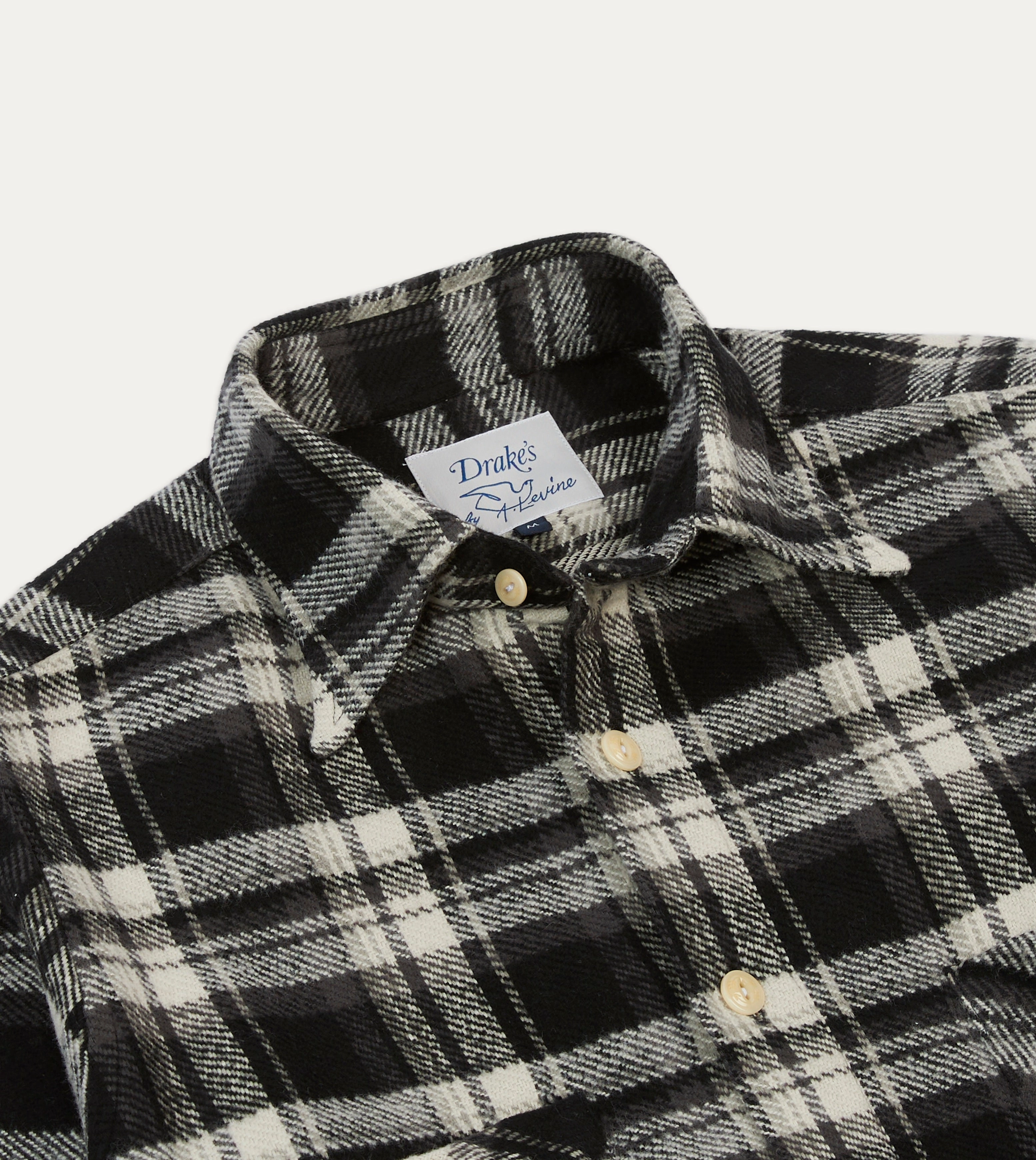 Drake's by A. Levine Black Check Cotton Two-Pocket Work Shirt Morning Comfort hypoallergenic