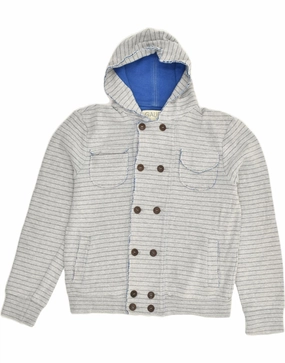 Vegan GAUDI Boys Hooded Bomber Jacket 9-10 Years Small  Grey Striped Cotton