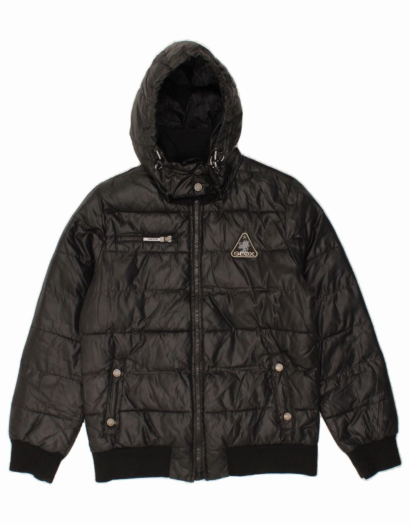 GEOX Boys Hooded Padded Jacket 11-12 Years Black Polyester Everyday Use