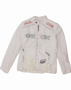 Slim Layer GEOX Boys Respira Graphic Racer Jacket 9-10 Years White Polyester
