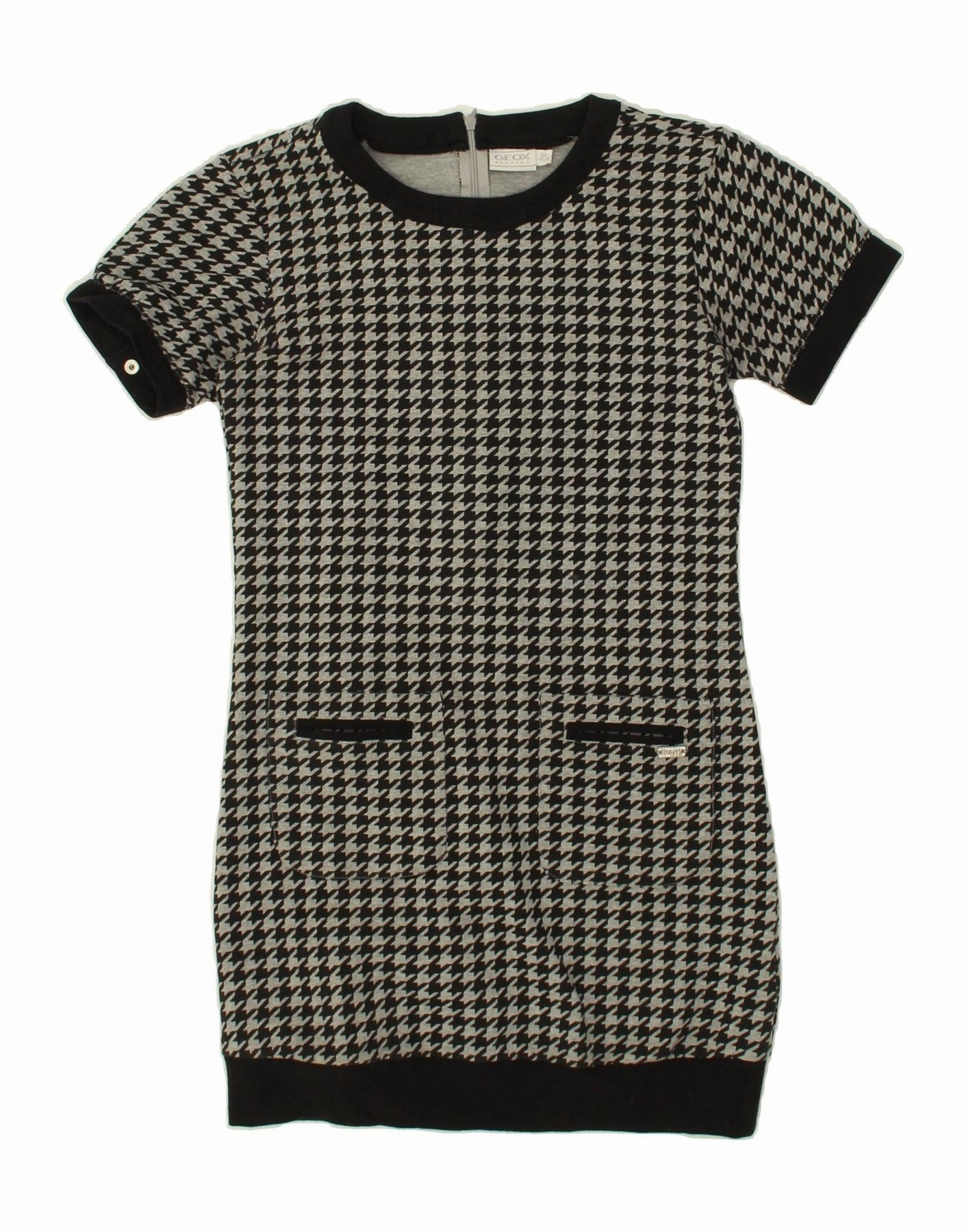 GEOX Girls Sheath Dress 11-12 Years Black Houndstooth Cotton Padded-Bust