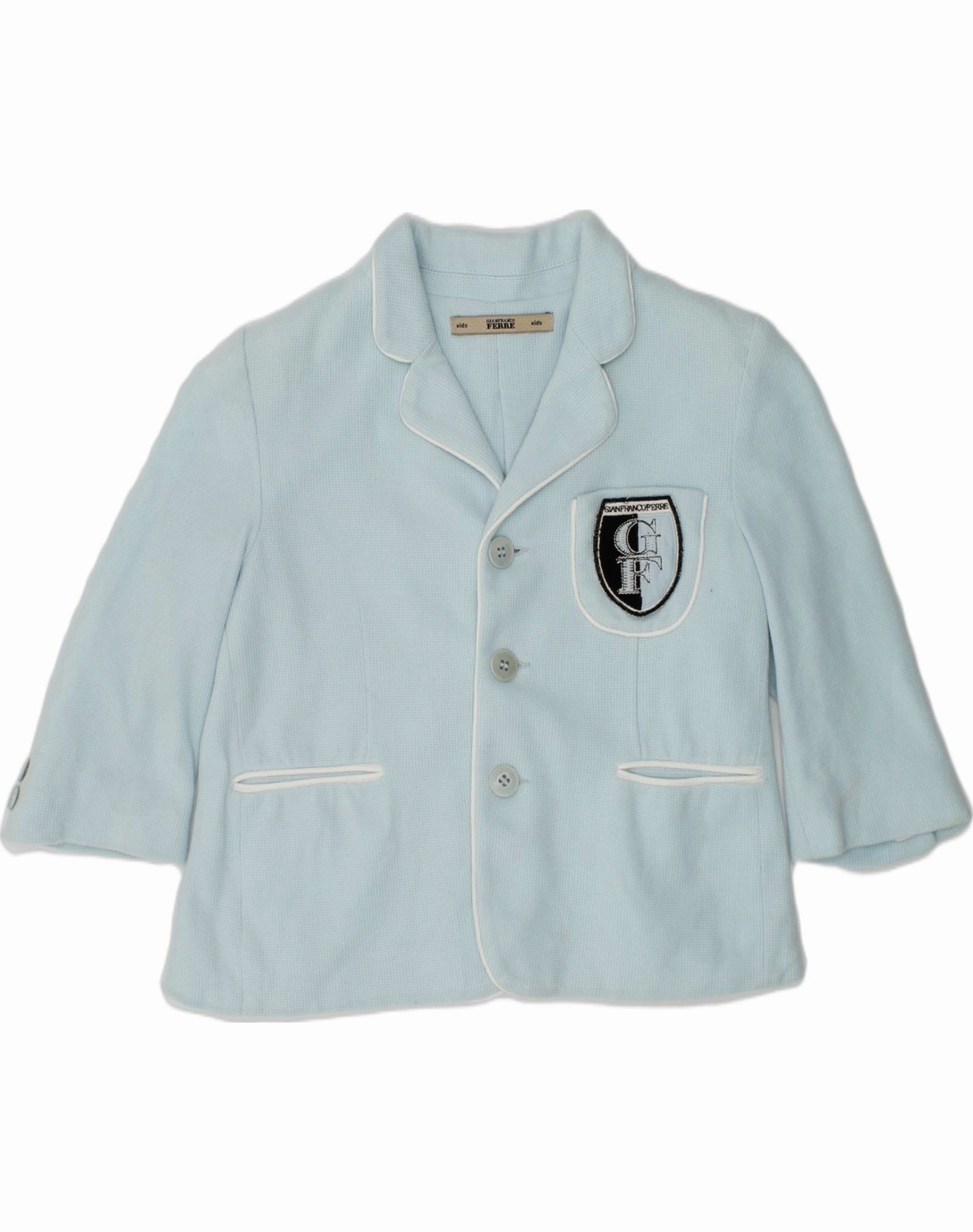 GIANFRANCO FERRE Boys 3 Button Blazer Jacket 3-4 Years Blue Cotton Simple Look Quilted Construction