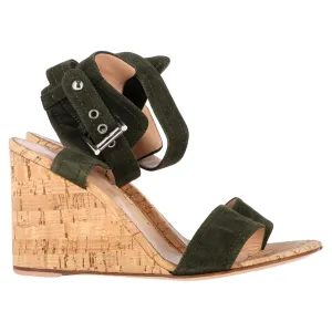 Gianvito Rossi Portofino Wedge in Green Suede Buckle Bold